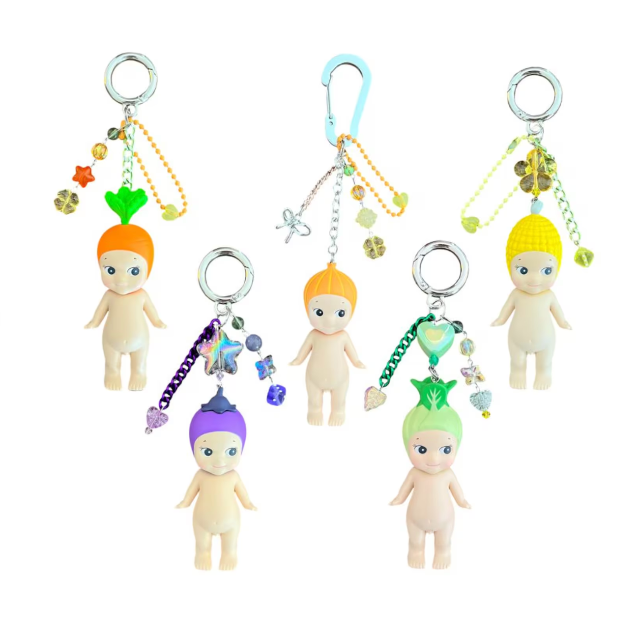Sonny Angel Keychain | Vegetable Series | Bok Choy, Onion, Eggplant, Corn, Carrot | Bag Charm | Beaded Keychain