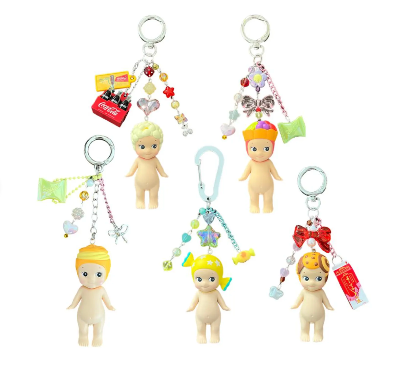 Sonny Angel Keychain | Sweets Series | Candy, Popcorn, Cream Puff, Fruit Tart | Bag Charm | Beaded Keychain