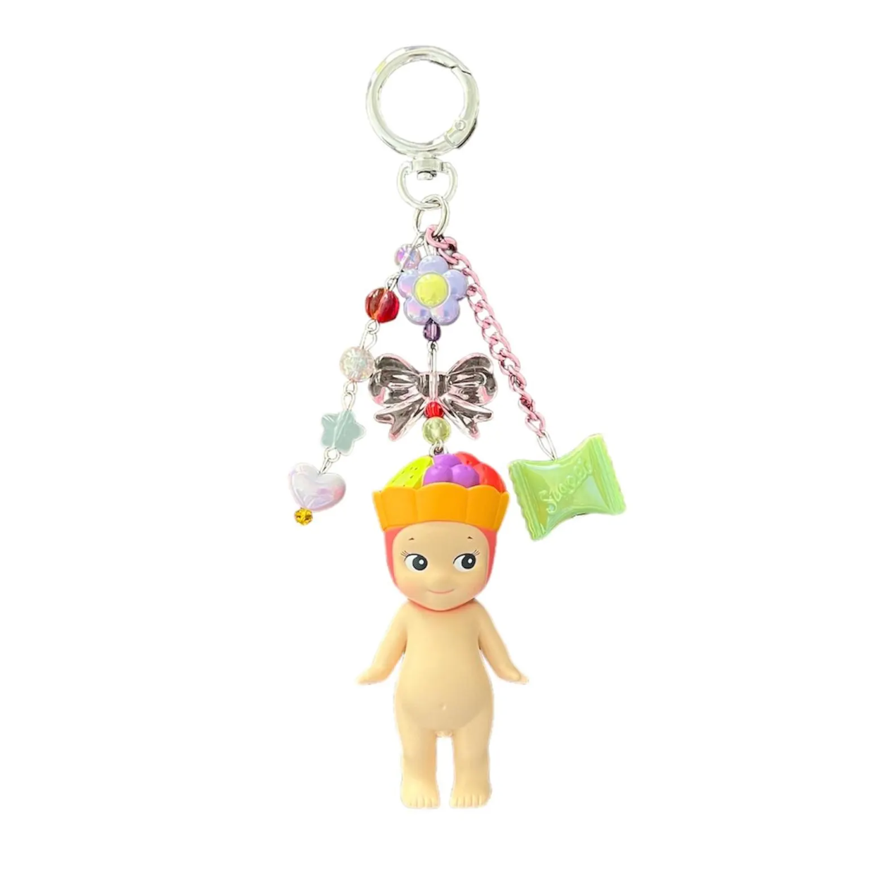 Sonny Angel Keychain | Sweets Series | Candy, Popcorn, Cream Puff, Fruit Tart | Bag Charm | Beaded Keychain