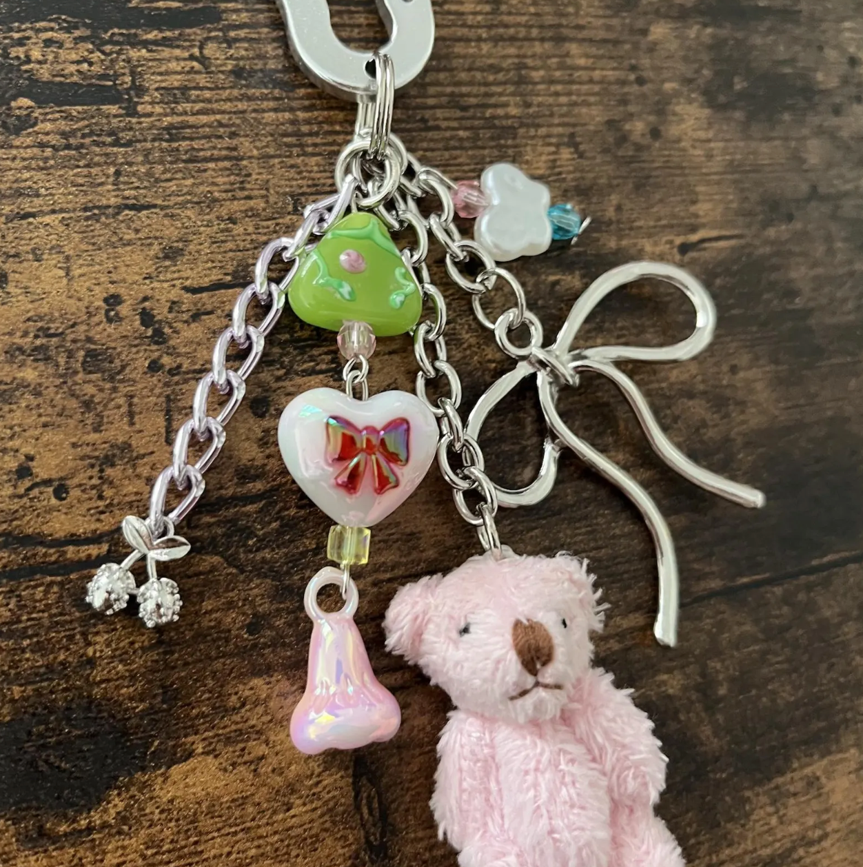 Teddy Bear Chunky Beaded Bag Charm Keychain | Coquette Bag Charms