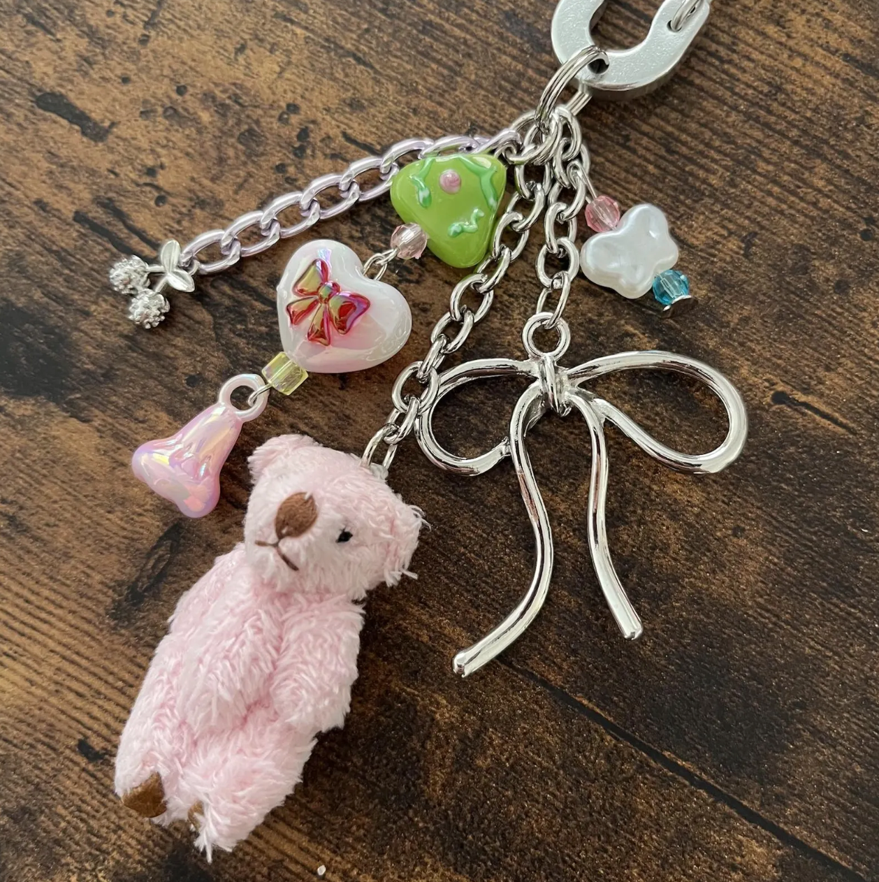 Teddy Bear Chunky Beaded Bag Charm Keychain | Coquette Bag Charms