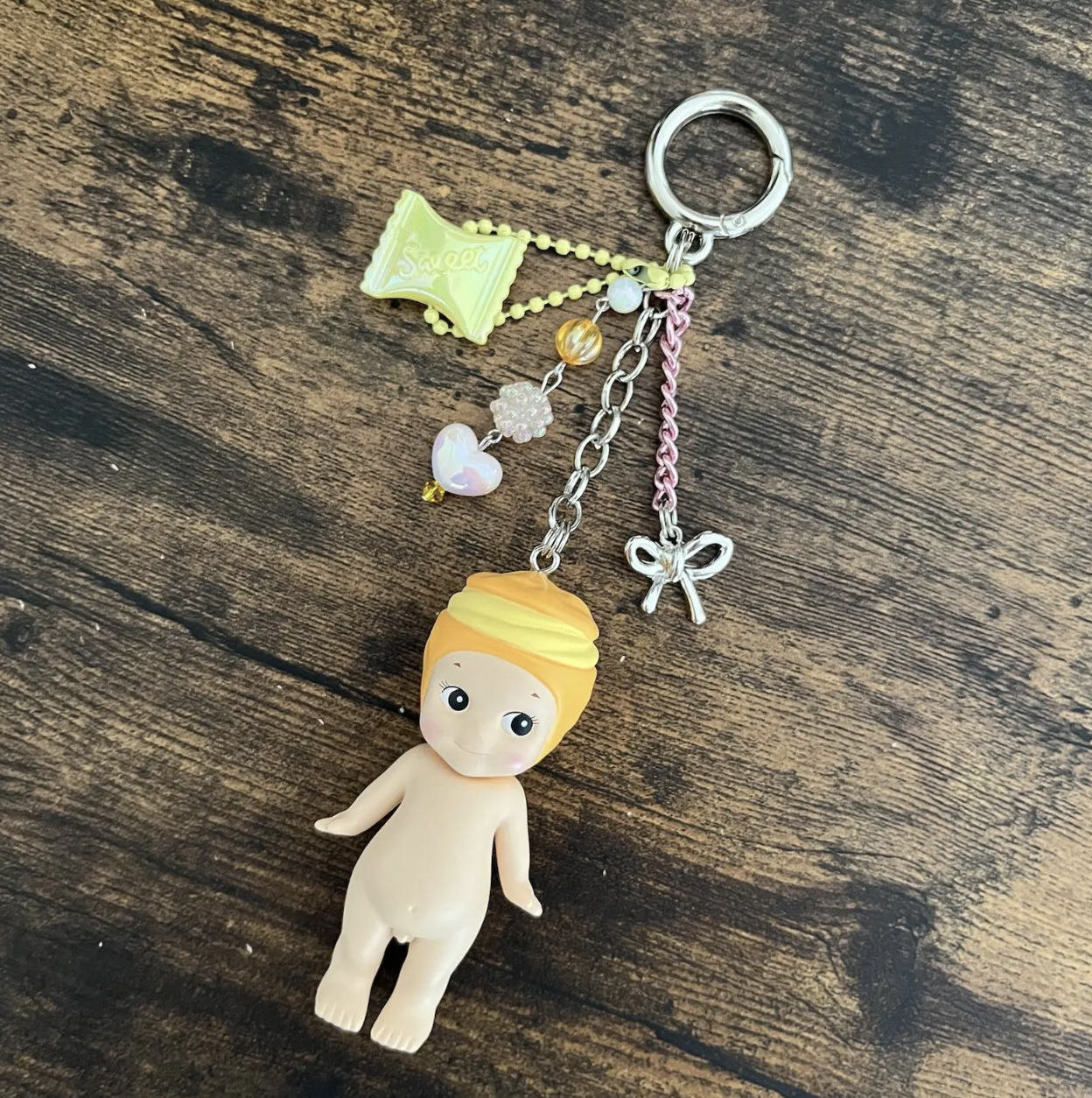 Sonny Angel Keychain | Sweets Series | Candy, Popcorn, Cream Puff, Fruit Tart | Bag Charm | Beaded Keychain