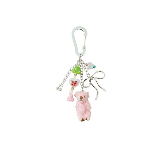 Teddy Bear Chunky Beaded Bag Charm Keychain | Coquette Bag Charms